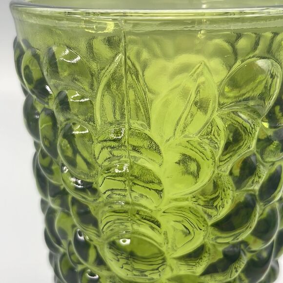 MCM Indiana Glass Vase Pressed Grape Pattern Avocado 1970s - Picture 10 of 16